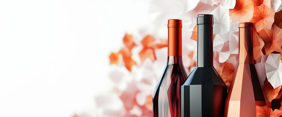 A white background with polygonal shapes of different sizes and colors representing wine bottles.