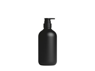 PNG cut out isolated background. A modern black shampoo bottle with a pump dispenser, featuring a minimalist and elegant design.