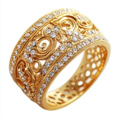 Fototapeta premium Elegant Gold Ring with Intricate Design and Sparkling Diamonds