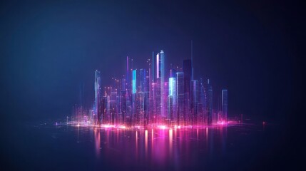 Futuristic Digital City Depicted With Vibrant Glowing Lights