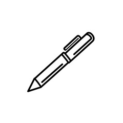 Pen writing on paper, simple, white background, black line, line icon style

