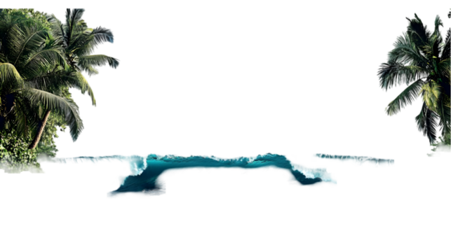 Ocean Waves Crashing on Shore with Palm Trees Isolated on White