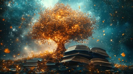 Obraz premium Enchanted forest with glowing books