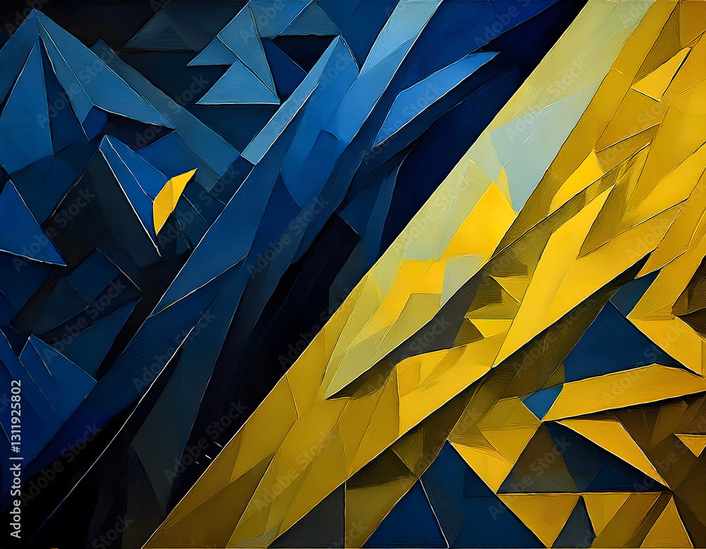 Aufkleber abstract geometric shapes in blue and yellow hues, creating a dynamic and textured composition