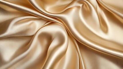 Luxurious golden silk fabric is draped with smooth flowing waves