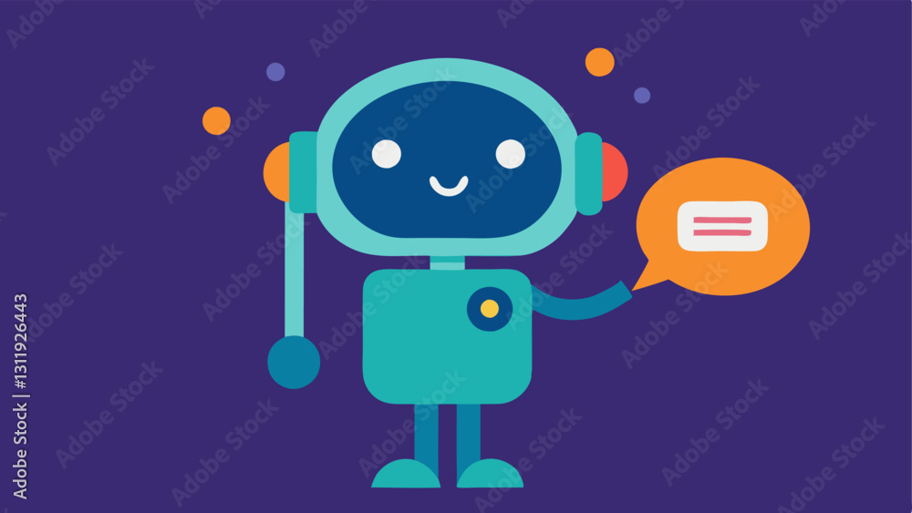Poster virtual assistant icon a friendly floating character resembling a digital assistant with headphones 