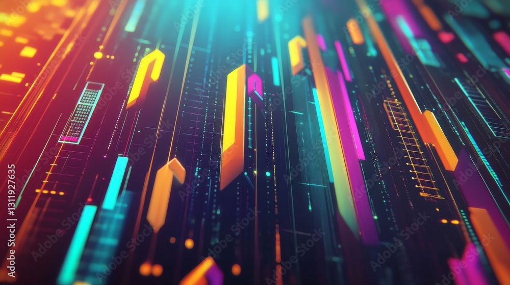 Poster a sleek and modern abstract image featuring neon arrows in various colors, symbolizing upward moveme