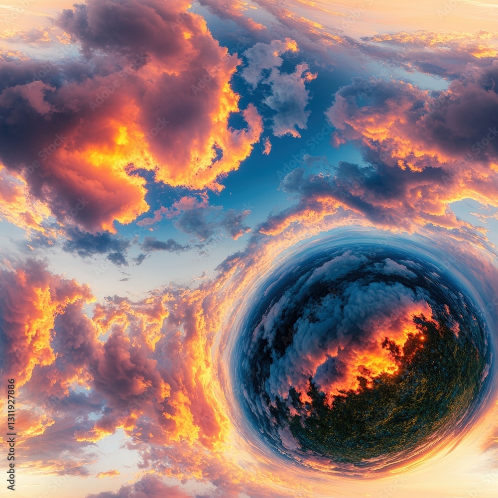 Poster seamless intense and fiery fireball in the sky creating a dramatic scene with vibrant colors and dyn