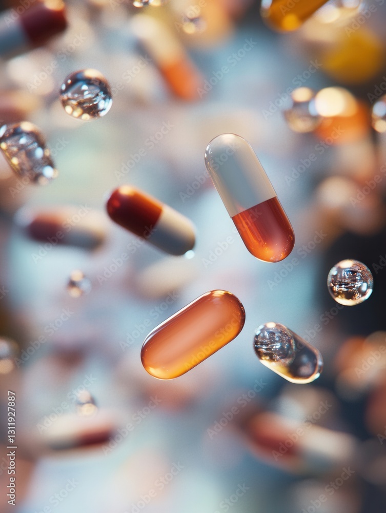 Leinwandbilder floating pills suspended in zero gravity create a mesmerizing visual of advanced medical themes with
