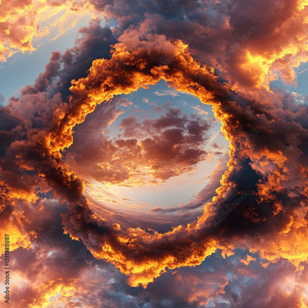 Aufkleber seamless circular arrangement of fluffy clouds in a blue sky creating a unique and captivating natur