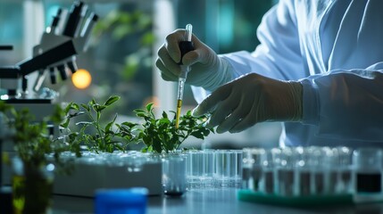 Biotechnology researcher extracting genetic data laboratory research paper scientific environment objective viewpoint genetic engineering