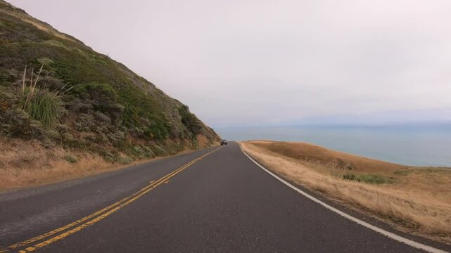 Driving Plate Front Facing POV PCH Pacific Coast Highway Cloudy Coast Curve Action Camera