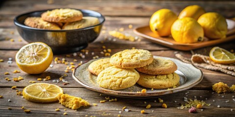 Aromatic Lemon Cookies and Fresh Citrus Fruits on Rustic Wooden Table