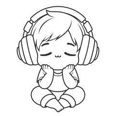 Boy enjoying music while sitting, for coloring