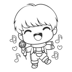 Boy enjoying music while singing, for coloring