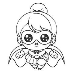 Happy girl becomes a hero, for coloring