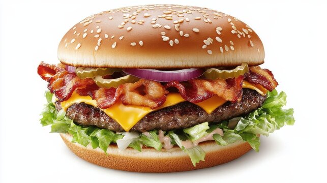 Large Bacon Cheeseburger with Fresh Salad and Onion