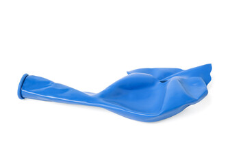 One blue popped balloon isolated on white