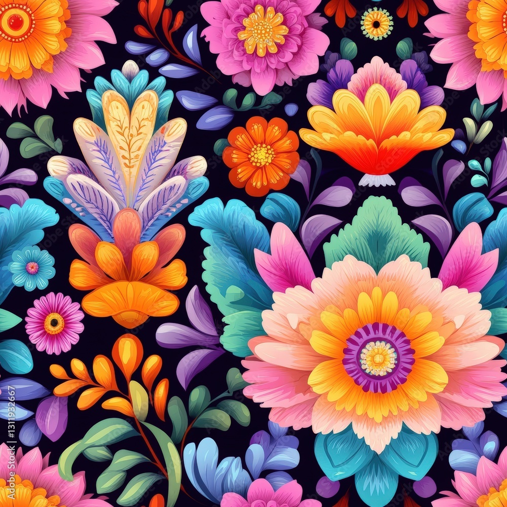 Poster seamless beautifully crafted colorful floral pattern featuring an array of lush flowers displaying n