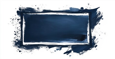 Abstract Artistic Blackboard: A blank dark blue blackboard framed with a textured and dynamic brushstroke border, creating a visually striking and versatile design element.