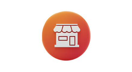 Modern 3D Storefront Icon on a Circular Orange Button.