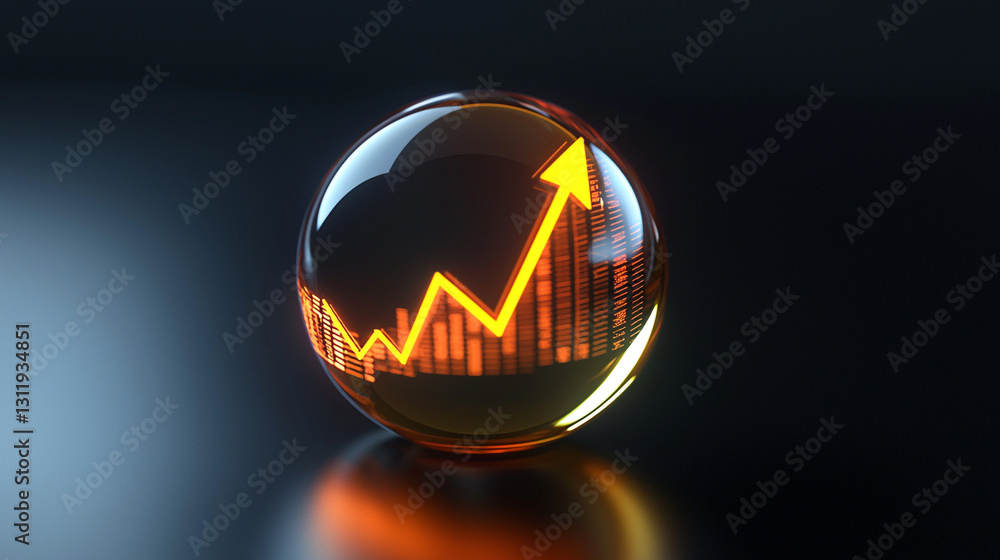 Poster growing trends reflected in a crystal sphere showcasing upward movement in data visualization