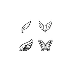 Elegant Line Art Butterfly Wings Vector - Four Distinct Wing Designs in Black and White