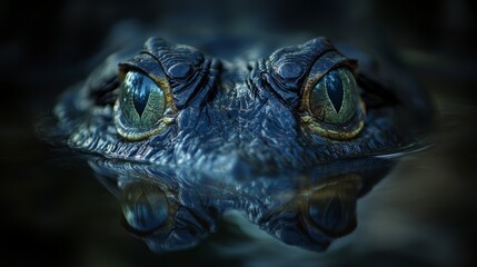 Fototapeta premium Close Up Of Crocodile Eyes In Dark Water At Night