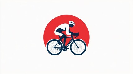 Fototapeta premium Cyclist Silhouette in Motion Against Red Circle