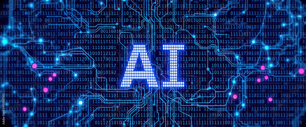 Poster Artificial intelligence concept with illuminated 