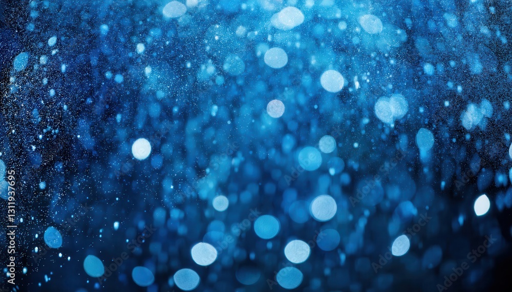 Poster ethereal blue bokeh with floating light particles, abstract shimmering background for festive, winte
