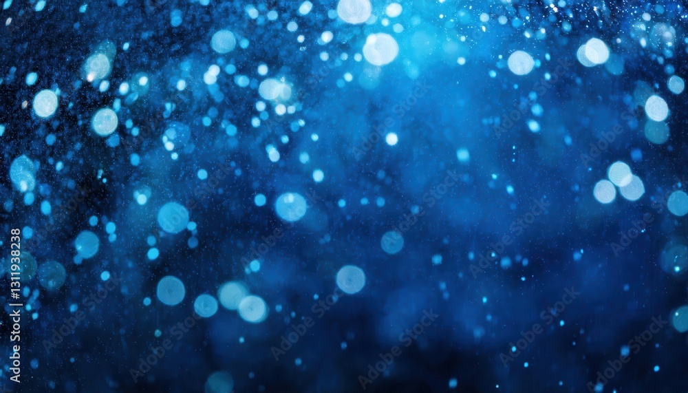 Aufkleber ethereal blue bokeh with floating light particles, abstract shimmering background for festive, winte
