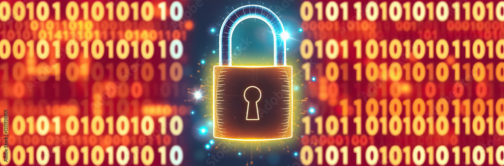 Poster Digital security padlock protecting data streams symbolizing cybersecurity and information privacy