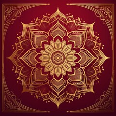 Elegant Arabic Mandala Background in Luxurious Gold and Red Tones. Refined Decorative Arabic Mandala with Traditional Floral Elements