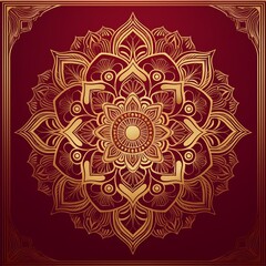 Elegant Arabic Mandala Background in Luxurious Gold and Red Tones. Refined Decorative Arabic Mandala with Traditional Floral Elements