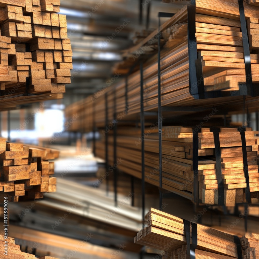 Poster seamless an array of wooden planks stacked neatly in a workshop ready for crafting and construction 