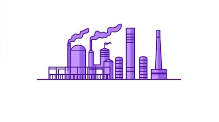 Obraz premium Industrial complex outline, purple silhouette, factory buildings