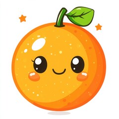 Obraz premium Illustration of a smiling orange fruit with a green leaf on top in a cute and fun design style