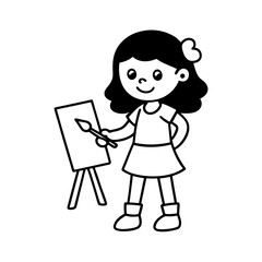 Coloring page with girl drawing painting artist illustration 