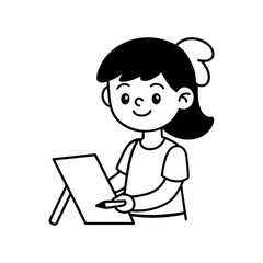 Coloring page with girl drawing painting artist illustration 