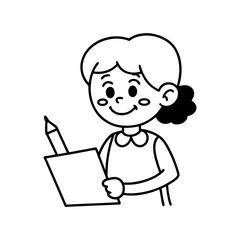 Coloring page with girl drawing painting artist illustration 