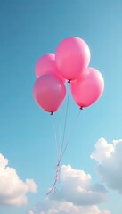 Pink balloons flying high in beautiful sky, peaceful scenery, summer vibes, outdoor party, outdoor, party