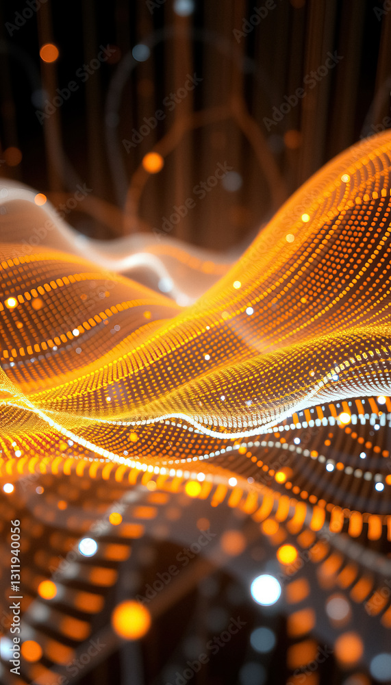 Fototapete Abstract wave pattern with glowing dots symbolizing data flow network connection digital art