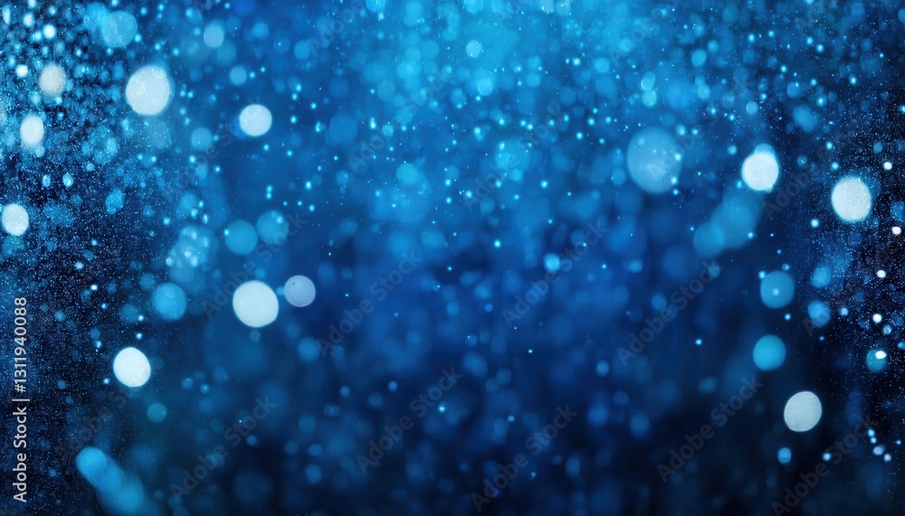 Poster ethereal blue bokeh with floating light particles, abstract shimmering background for festive, winter, and dreamy designs

