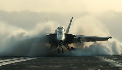 Fighter jet launching from aircraft carrier. (1)