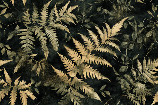 Fototapeta Prehistoric plant seamless pattern for textile and wallpaper design. ancient botanical prints for fabric, detailed texture