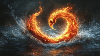 Fiery spiral in turbulent water
