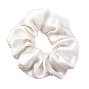 white silk scrunchie on transparent background