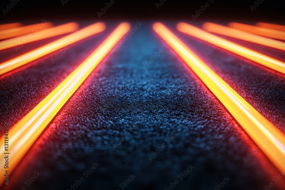 Poster a close-up image showcasing glowing orange lines against a dark textured background, creating a stri