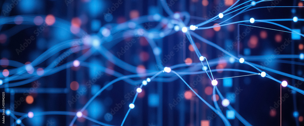 Aufkleber Abstract blue network with glowing nodes and interconnected lines for technology background